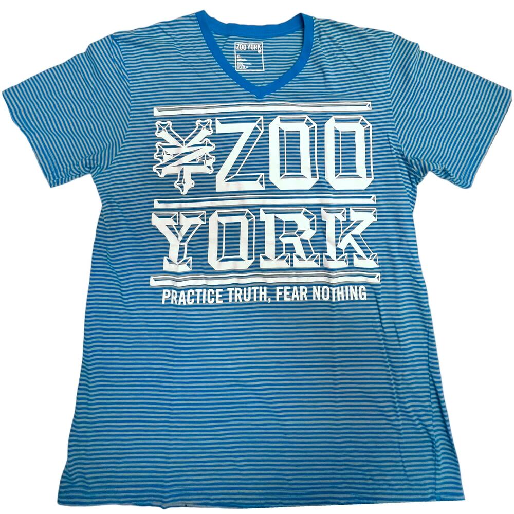 Zoo York Men’s XL Striped T-Shirt‎ Blue White “Practice Truth, Fear Nothing”